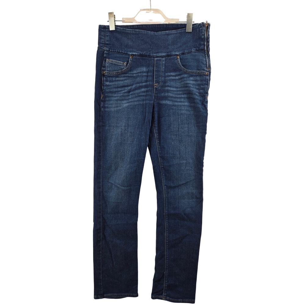 Spanx The Signature Straight Jeans Dark Wash High Rise Side Zip Size 32